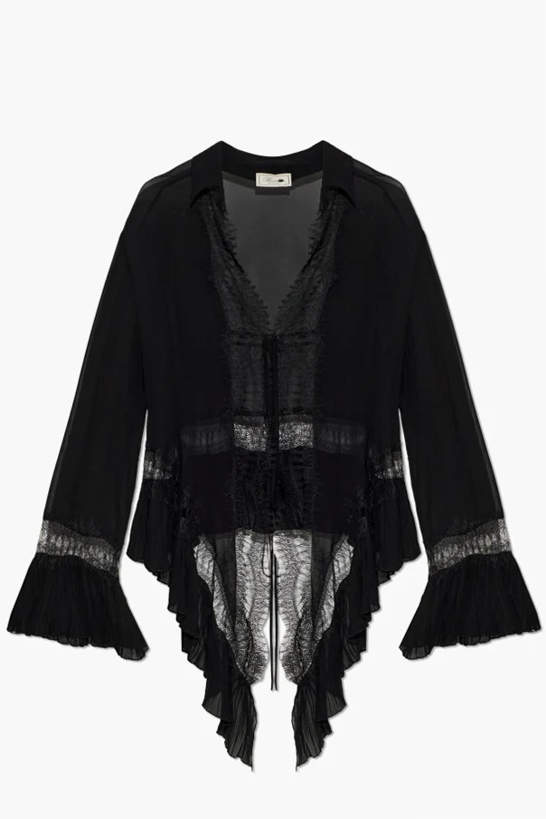 SCHWARZ Asymmetrisches Top mit Spitzenbesätzen