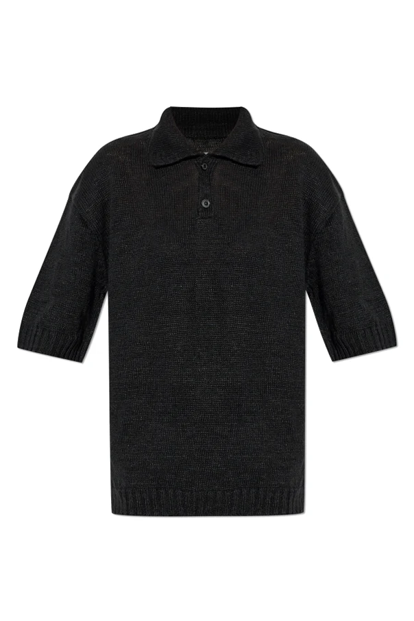SCHWARZ Leinen-Poloshirt