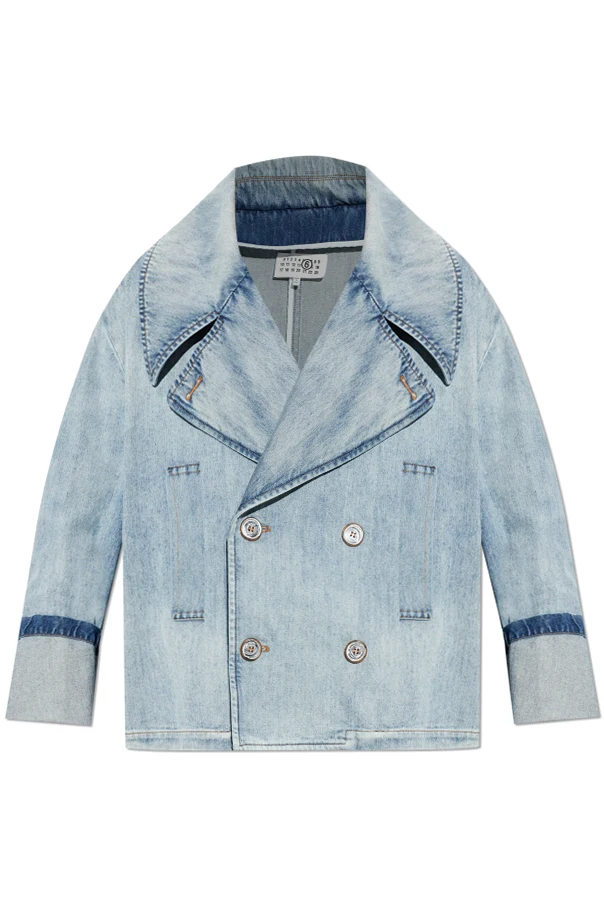 BLAU Zweireihige Jeansjacke