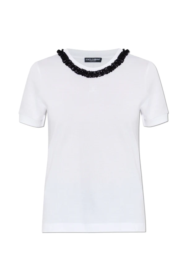 WEISS T-Shirt mit Spitzeneinsatz am Ausschnitt