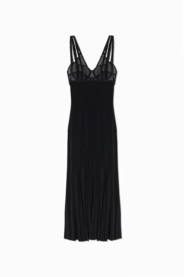SCHWARZ Trägerkleid mit Spitzeneinsätzen