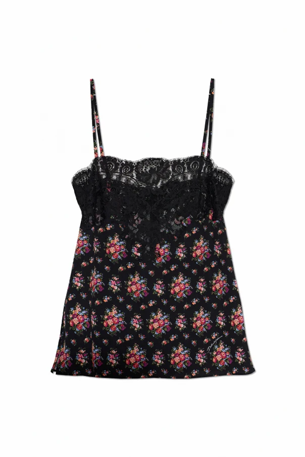 SCHWARZ Top mit Blumenmuster und Spaghettiträgern