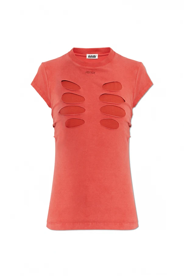 CZERWONY T-shirt z efektem ‘Vintage’