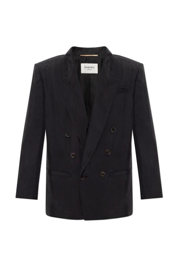 SCHWARZ Seidenblazer mit eingenähten Schulterpolstern