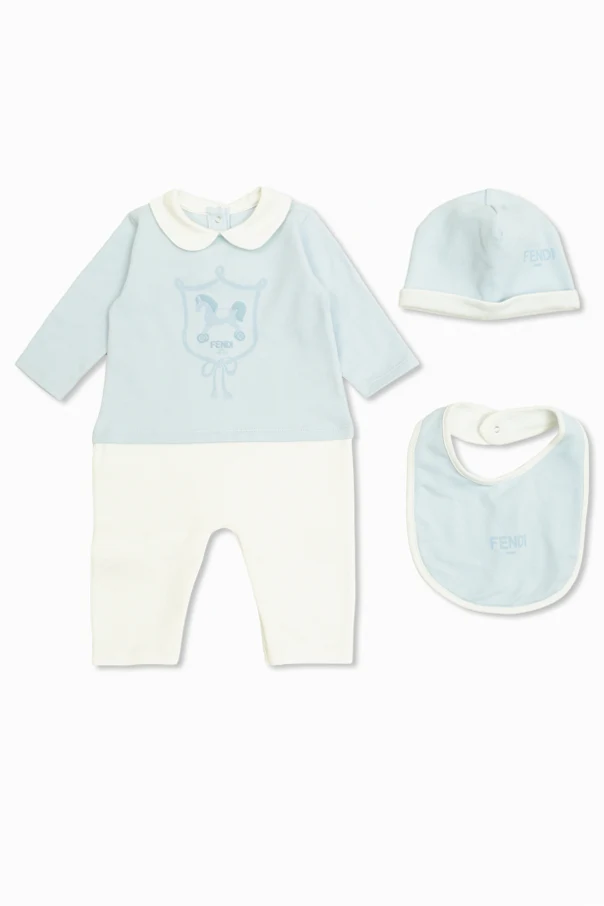 BLAU Set: Strampelanzug, Mütze und Lätzchen