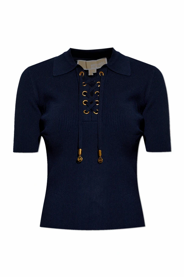 GRANATOWY Prążkowane polo