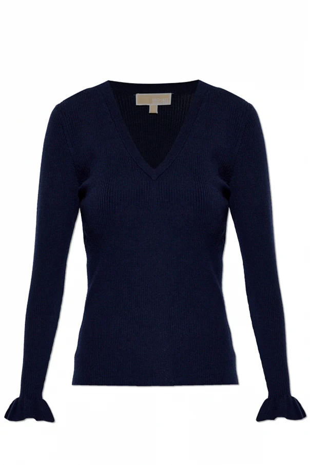 GRANATOWY Sweter z dekoltem w serek