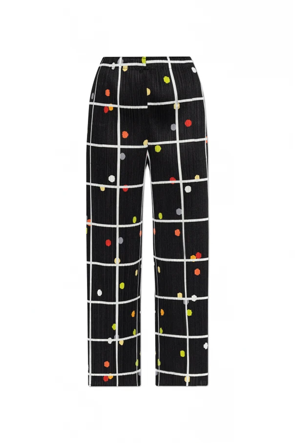 CZARNY Plisowane spodnie z nadrukiem