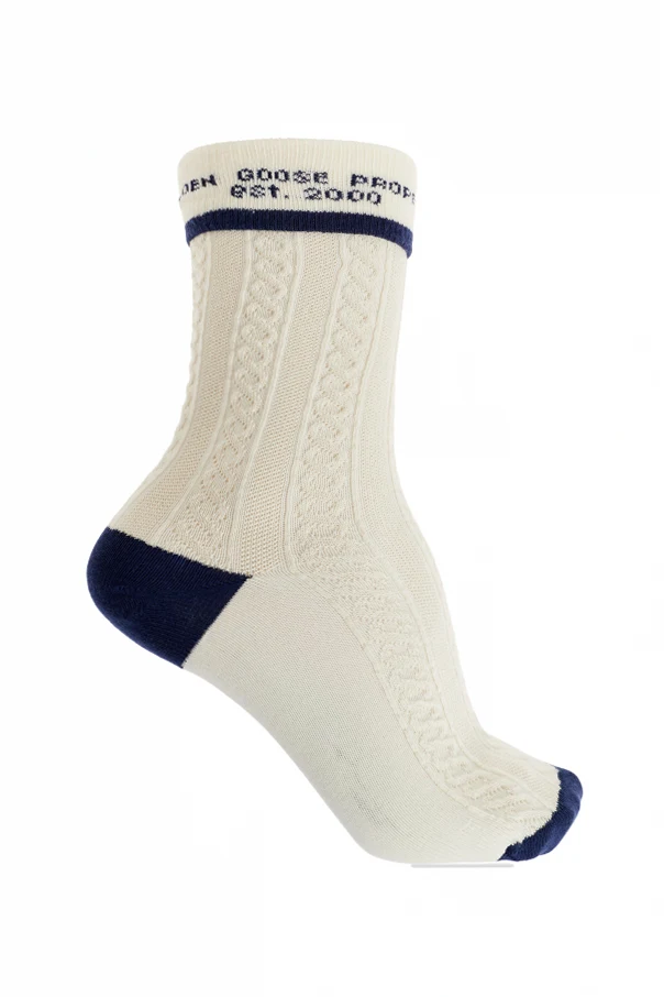 cream Socks with decorative knit pattern