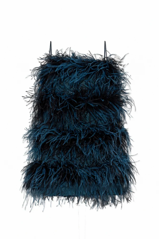 MARINEBLAU Kleid mit Straussenfedern