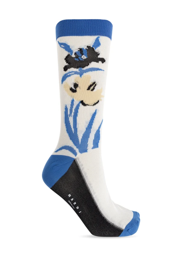 BLAU Socken mit Blumenmuster
