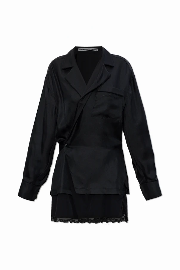 SCHWARZ Kleid mit Spitzenbesatz