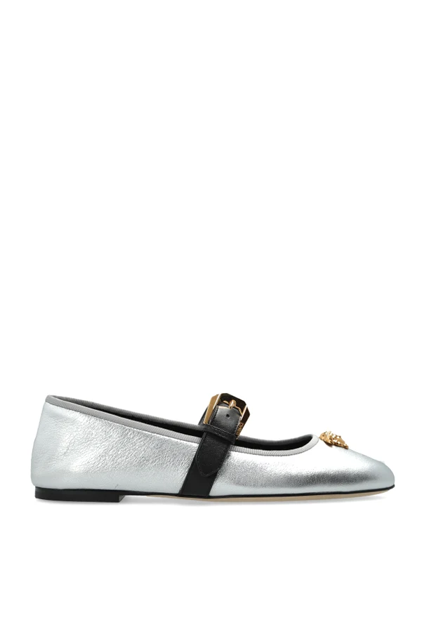 SILVER Leather ballerinas with Medusa head