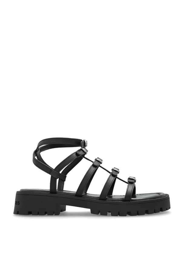 CZARNY Skórzane sandały