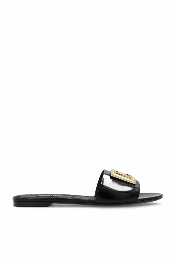 SCHWARZ Leather slides with logo
