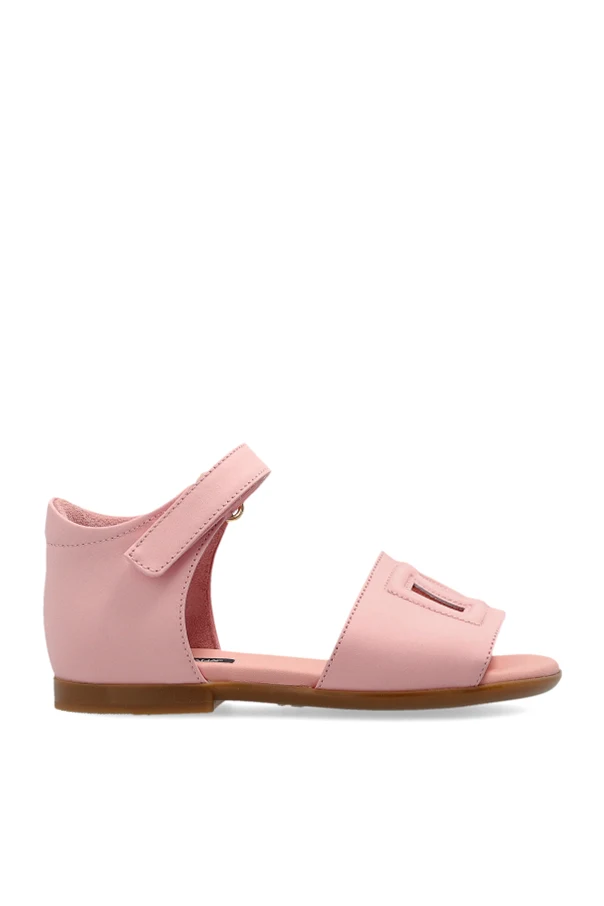 PINK Leather sandals with logo