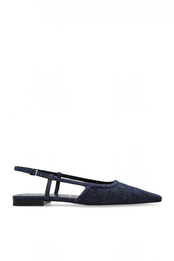 GRANATOWY Jeansowe buty z połyskującym monogramem