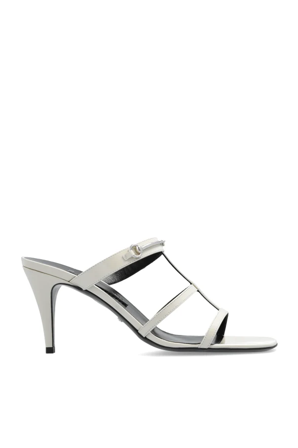 cream Leather high-heeled slippers
