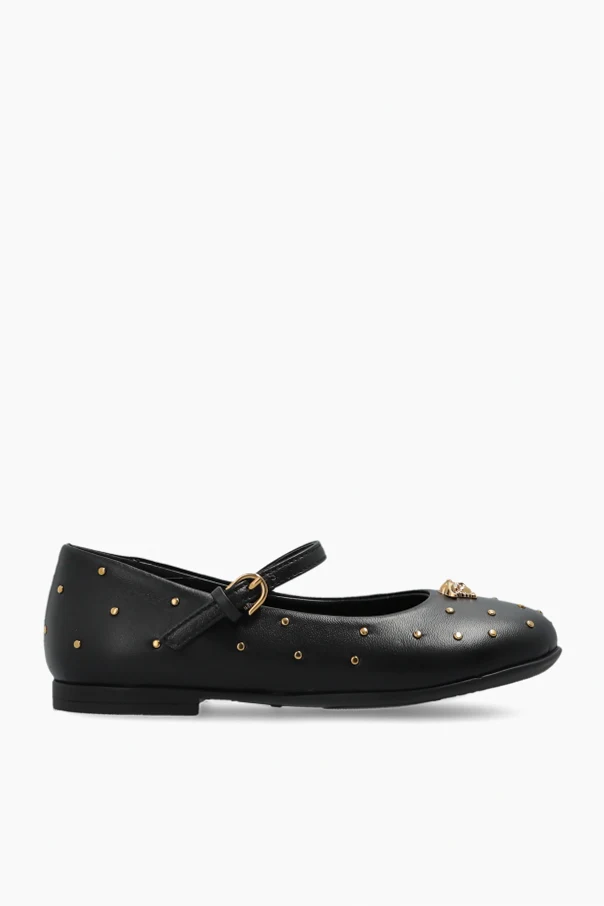 BLACK Leather ballet flats with embellishments