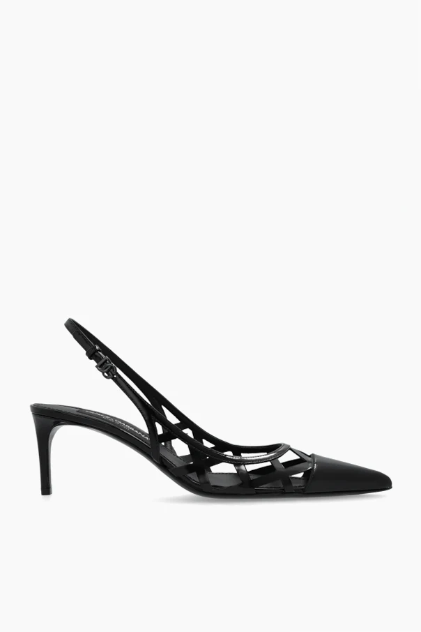 BLACK Leather high-heeled shoes