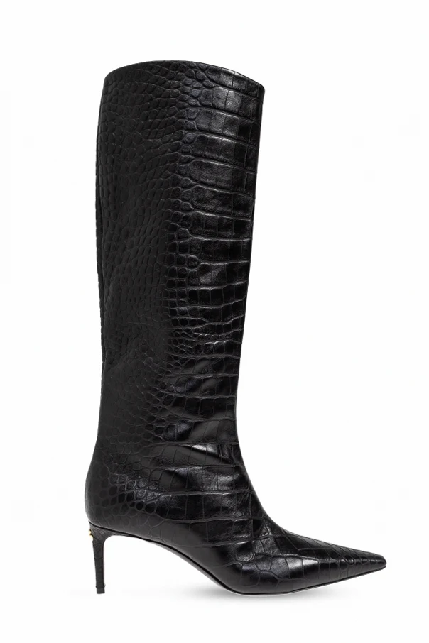 SCHWARZ Lederstiefel mit Absatz