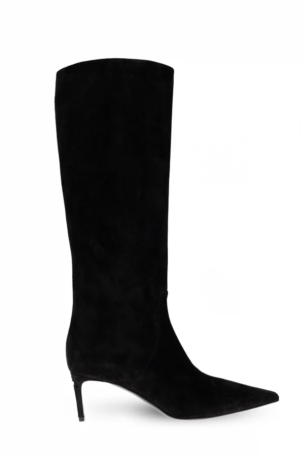 SCHWARZ Wildlederstiefel mit Absatz