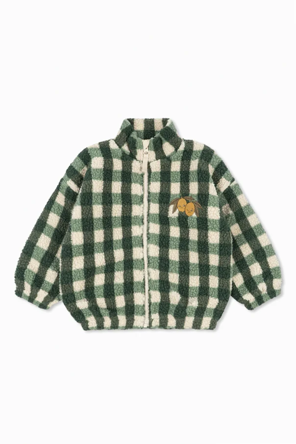 GREEN Fleece jacket with stand-up collar