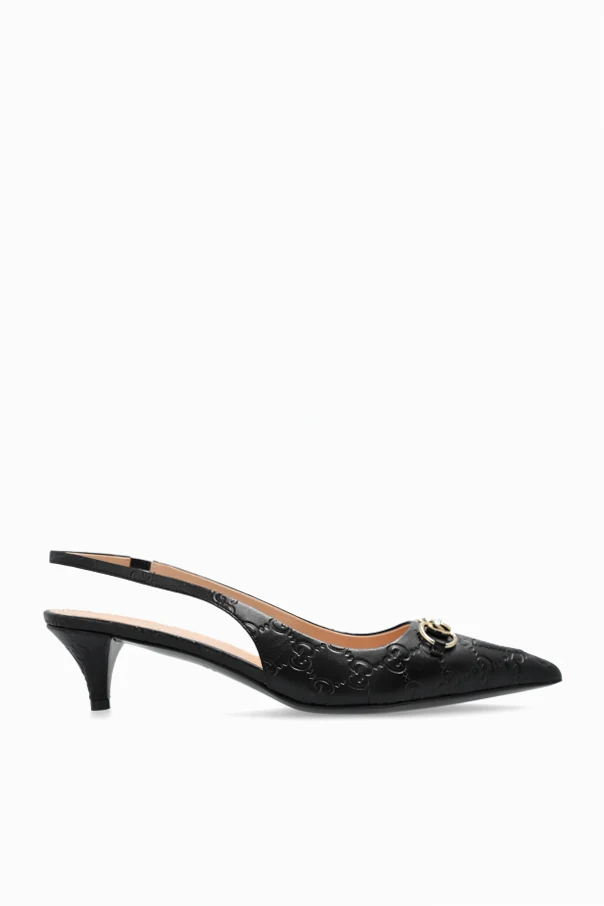 BLACK Leather high-heeled shoes