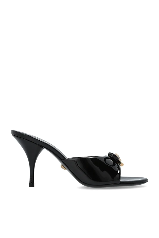 CZARNY Klapki na obcasie