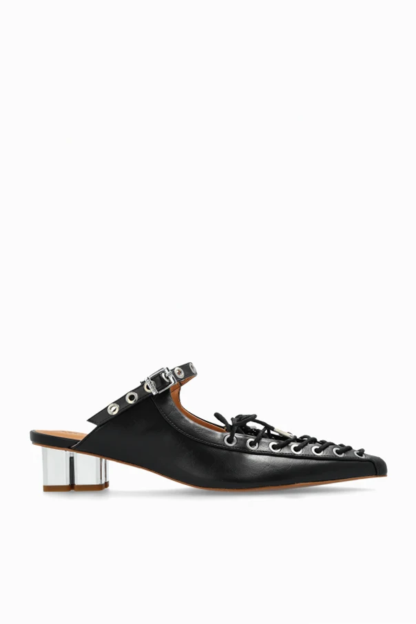 CZARNY Klapki z eco skóry  na obcasie