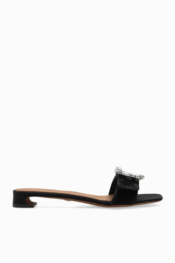 CZARNY Aksamitne klapki na obcasie