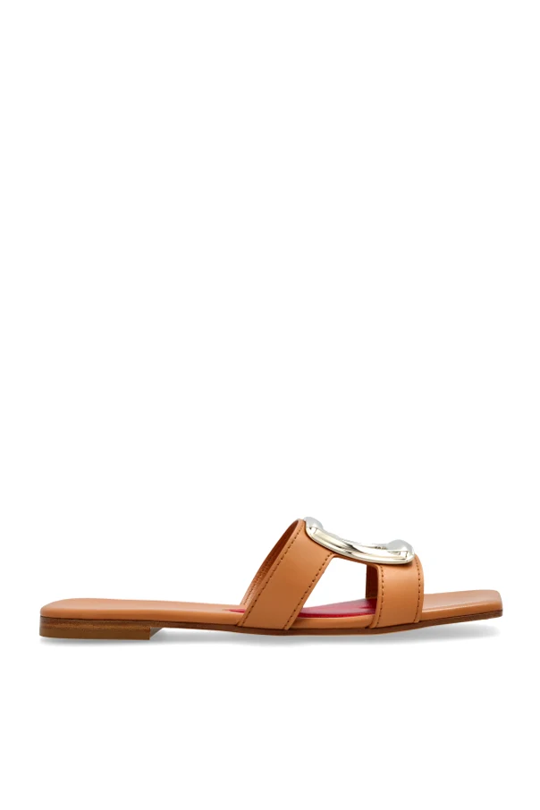 BROWN Leather slides