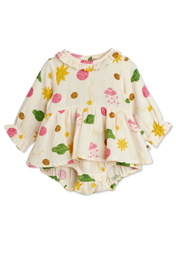 CREME Kleid mit buntem Print