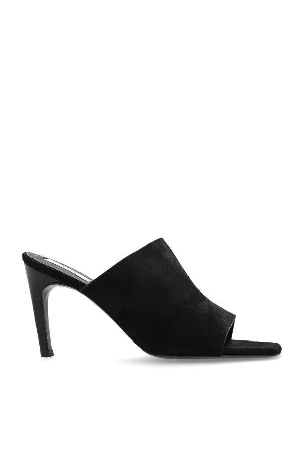 CZARNY Zamszowe klapki na obcasie