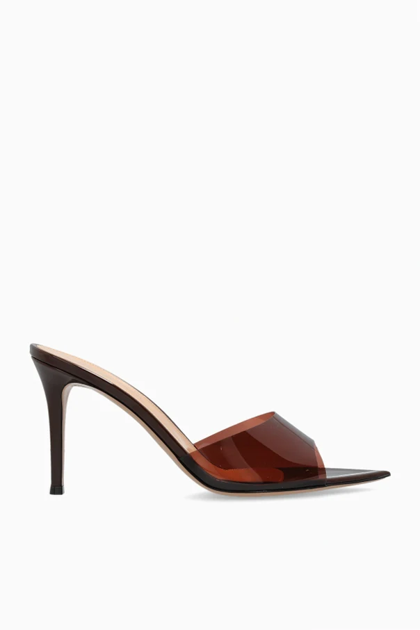 BRĄZOWY Klapki na obcasie `Elle`