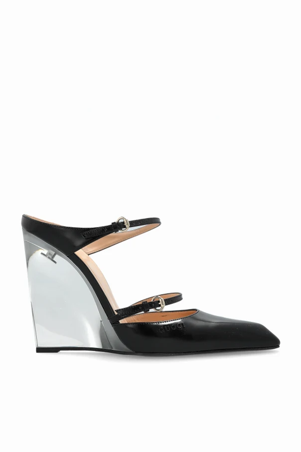 CZARNY Klapki na transparentnym koturnie