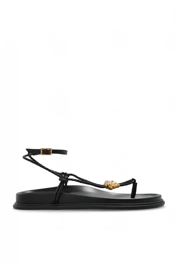 CZARNY Skórzane sandały z głową Meduzy