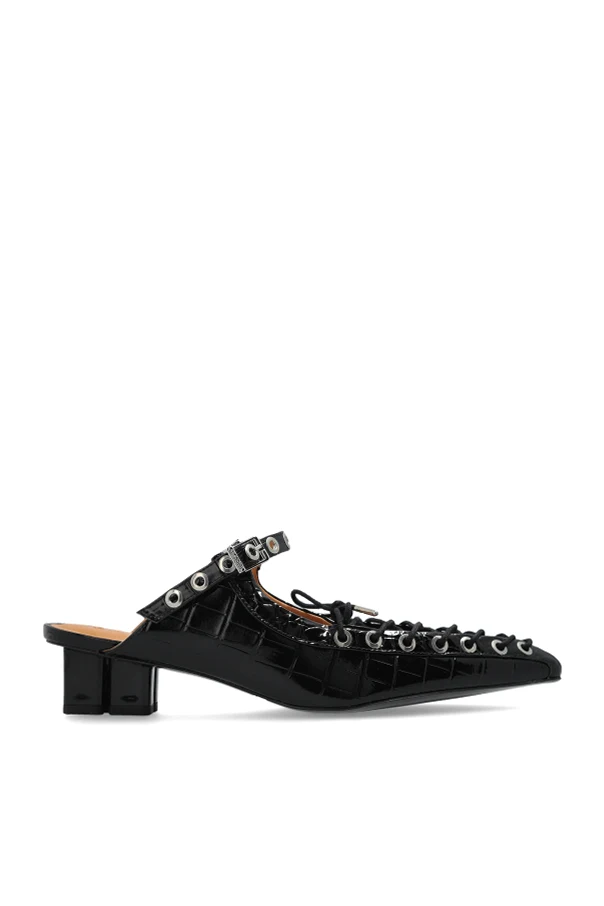 CZARNY Klapki z eco skóry