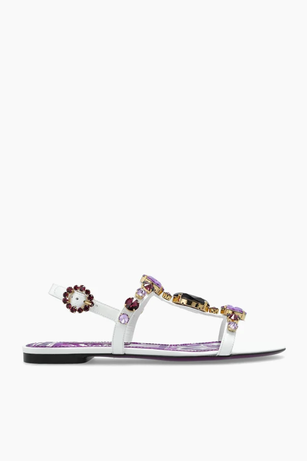 WEISS Ledersandalen mit glänzenden Kristallen