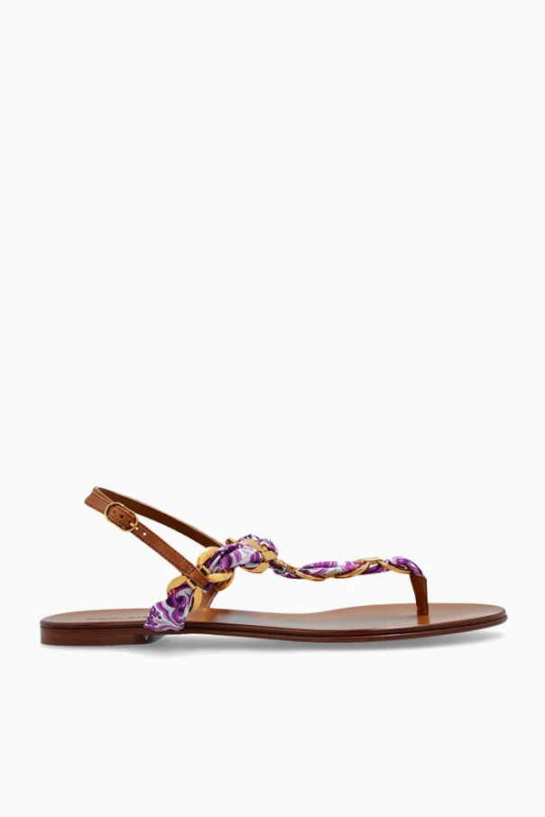 FIOLETOWY Sandały z mosiężną aplikacją