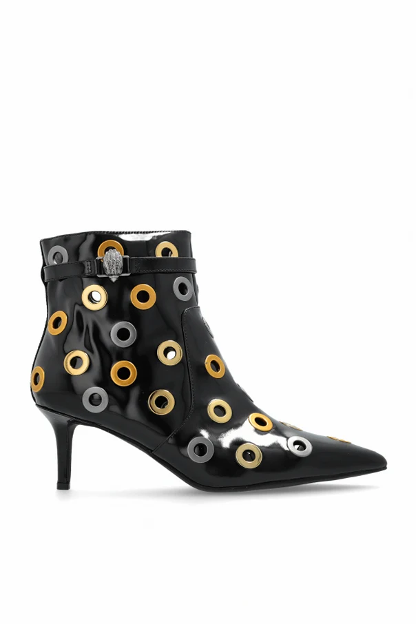 CZARNY Skórzane botki na obcasie `Kensington`