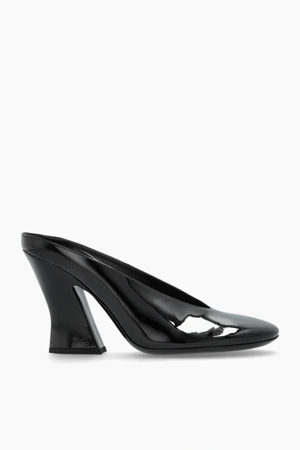 BLACK Patent heeled mules