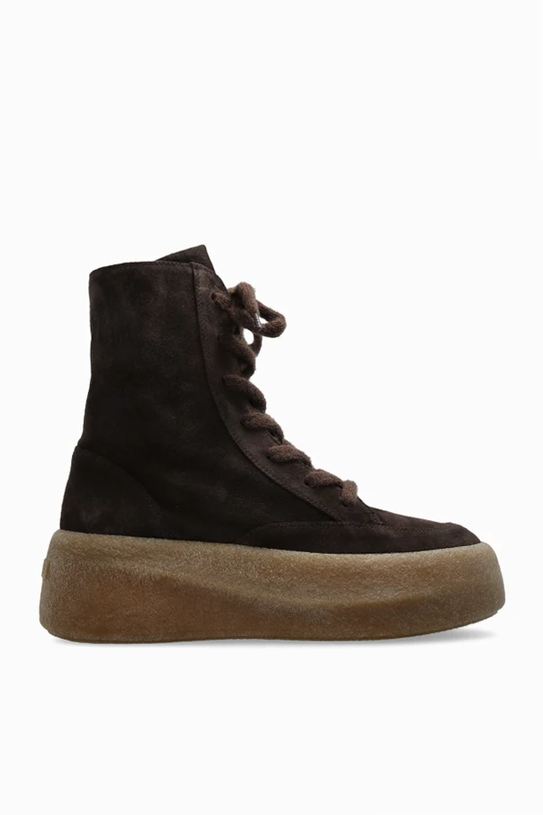 BRĄZOWY Zamszowe buty na platformie