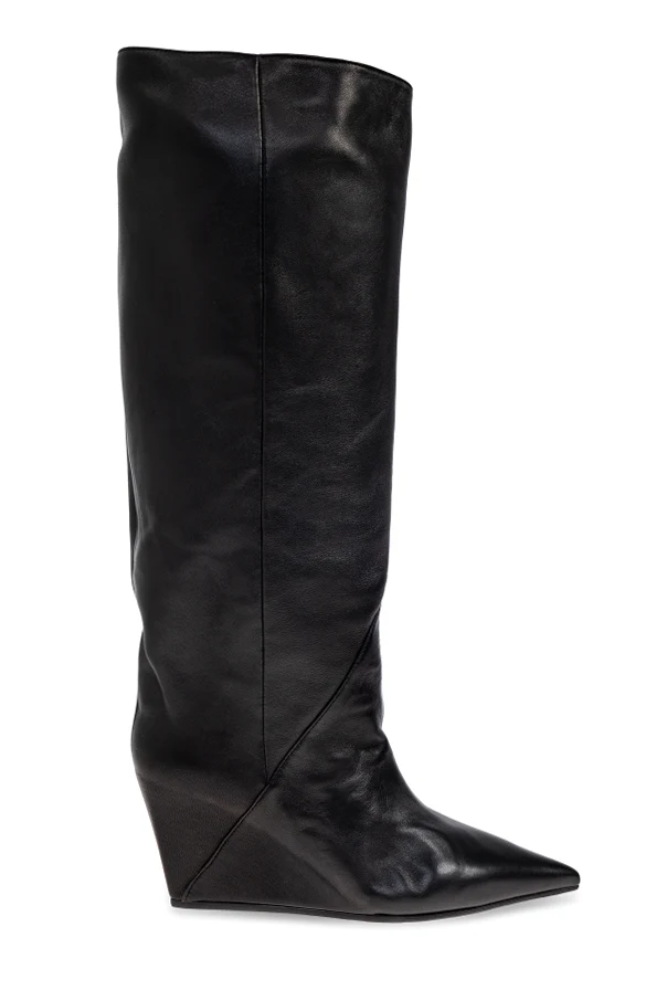 SCHWARZ Lederstiefel mit Keilabsatz