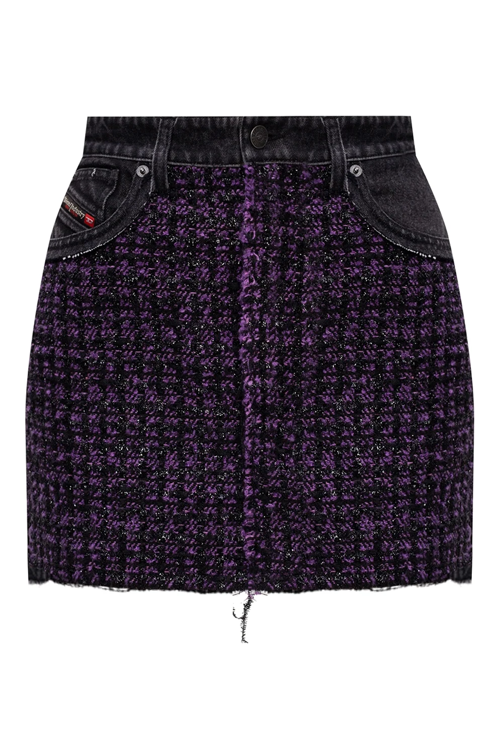 Raw edge denim skirt