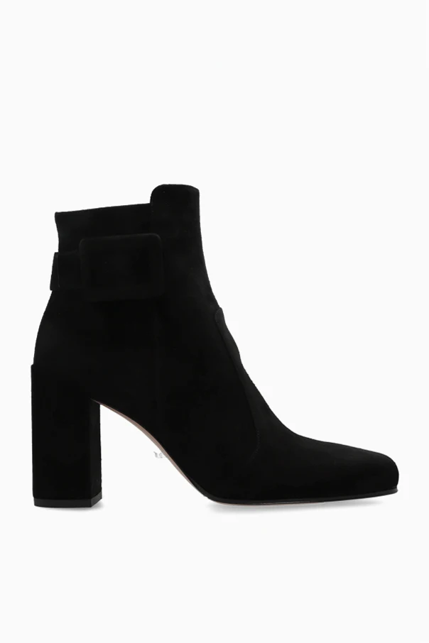 BLACK Suede heeled ankle boots