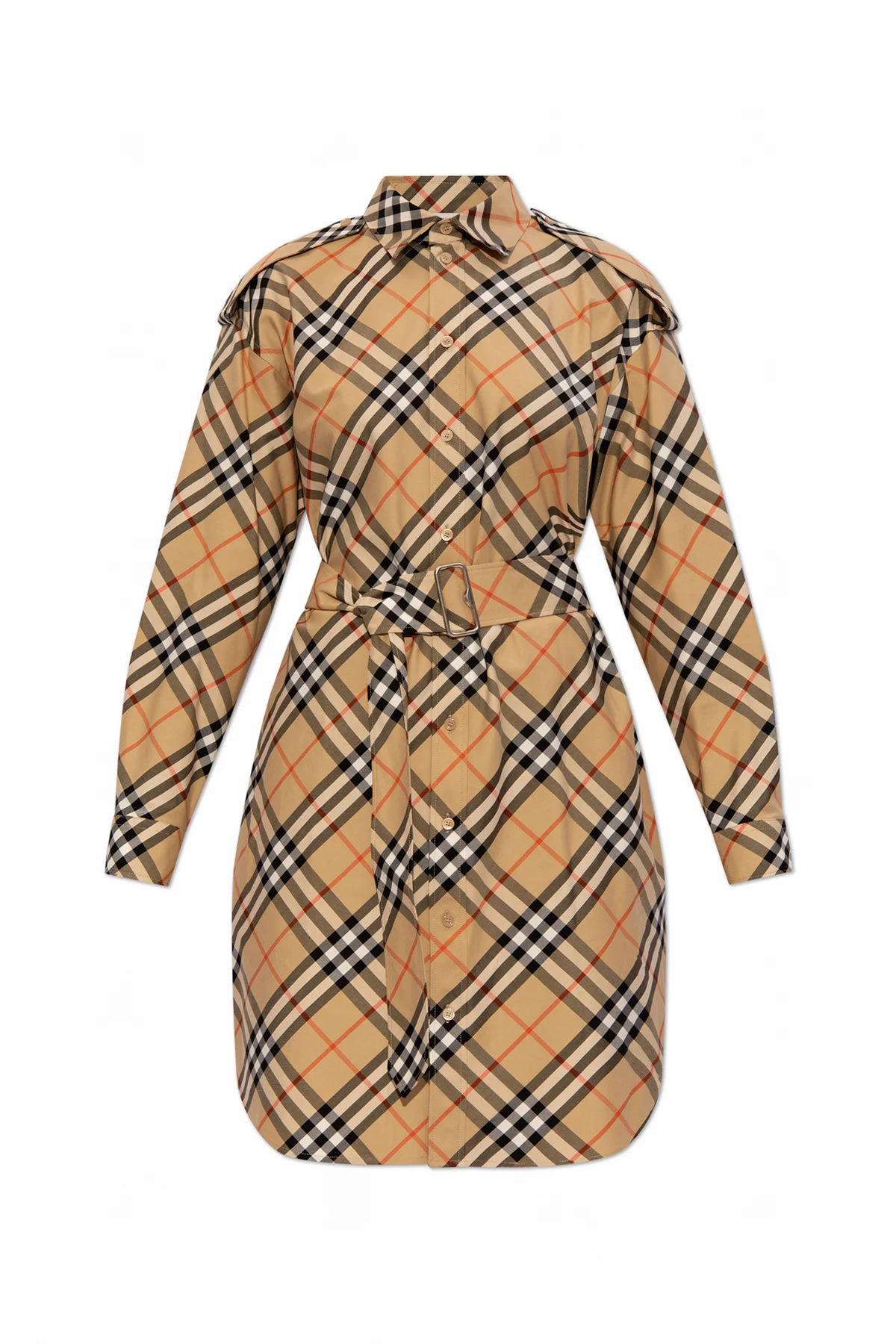 beige Checkered Pattern Dress