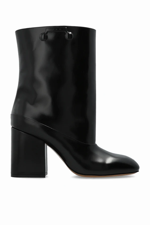 BLACK Leather heeled ankle boots