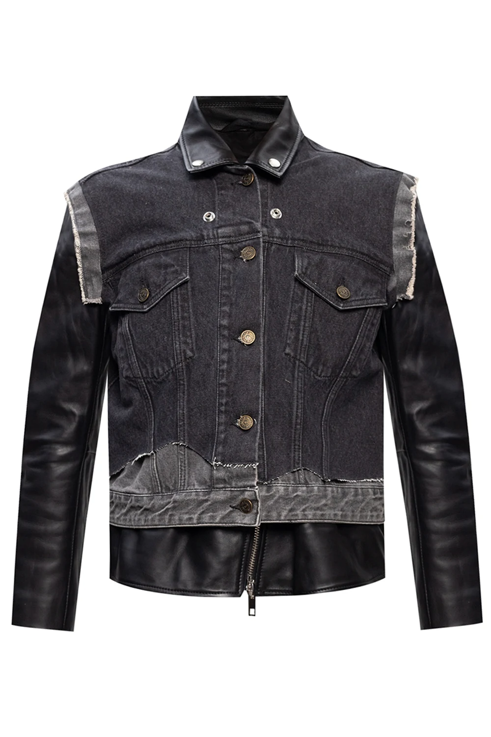 Leather jacket w/ denim overlay