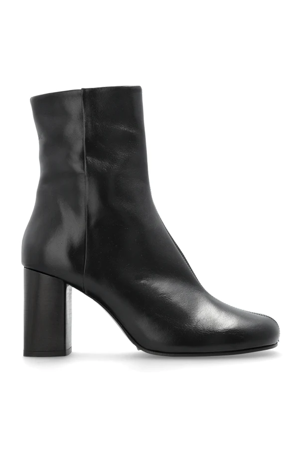 CZARNY Skórzane botki na obcasie